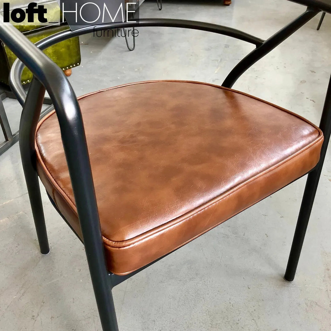 Industrial pu leather dining chair roundarm with context.