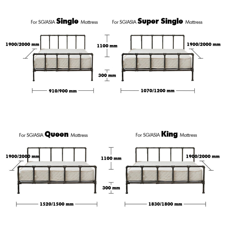 Industrial steel bed pipe size charts.