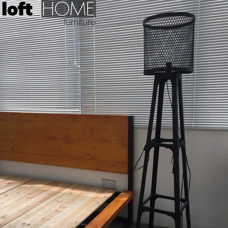 Industrial steel floor lamp mysteel with context.