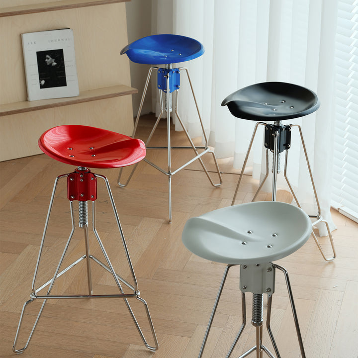 Industrial steel height adjustable bar chair spool layered structure.