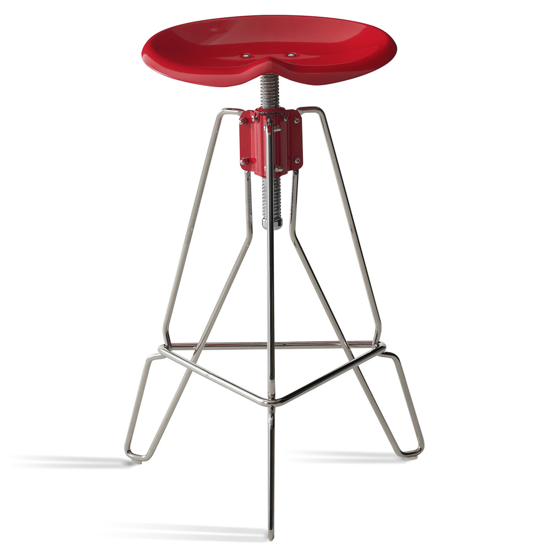 Industrial steel height adjustable bar chair spool in white background.