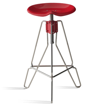 Industrial steel height adjustable bar chair spool in white background.