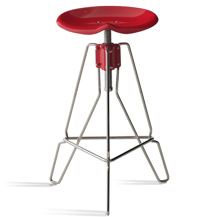 Industrial steel height adjustable bar chair spool in white background.