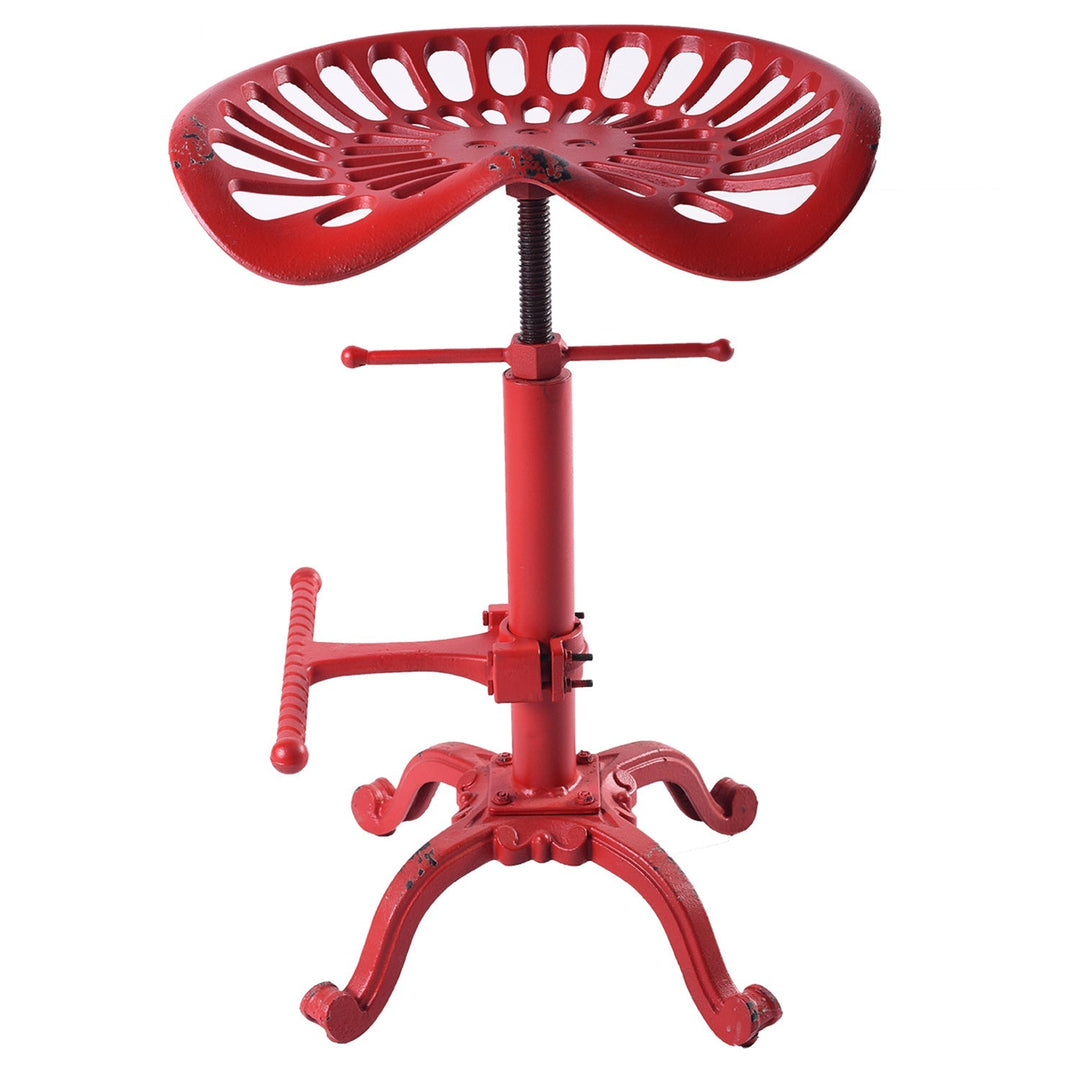 Industrial steel height adjustable stool dewy in white background.