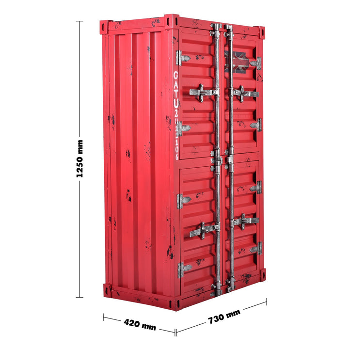 Industrial steel storage cabinet container size charts.