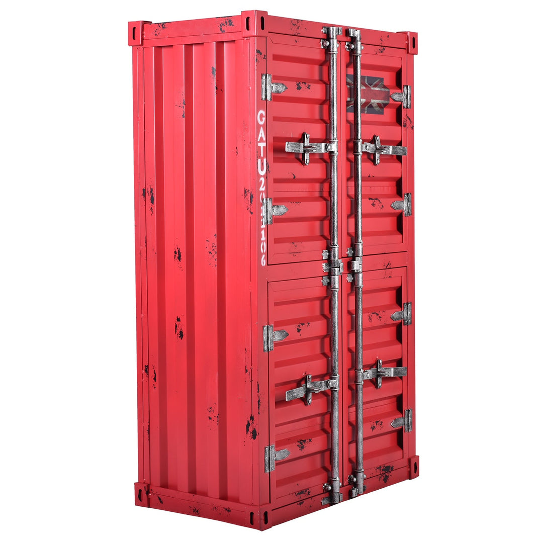Industrial steel storage cabinet container in close up details.