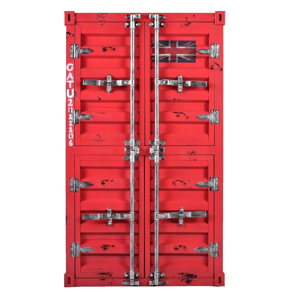 Industrial steel storage cabinet container in white background.