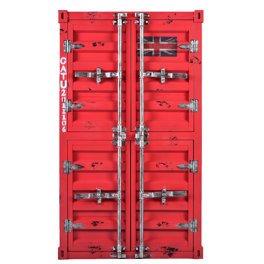 Industrial steel storage cabinet container in white background.