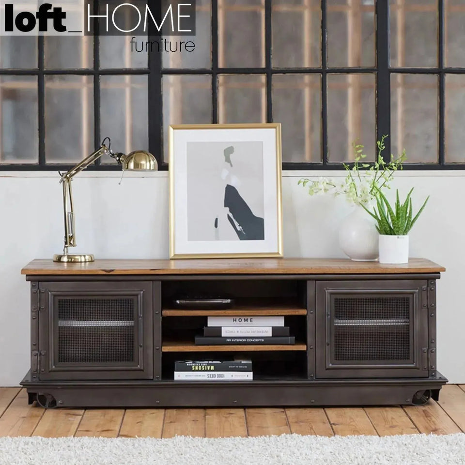 Industrial steel tv console mysteel wheel in details.