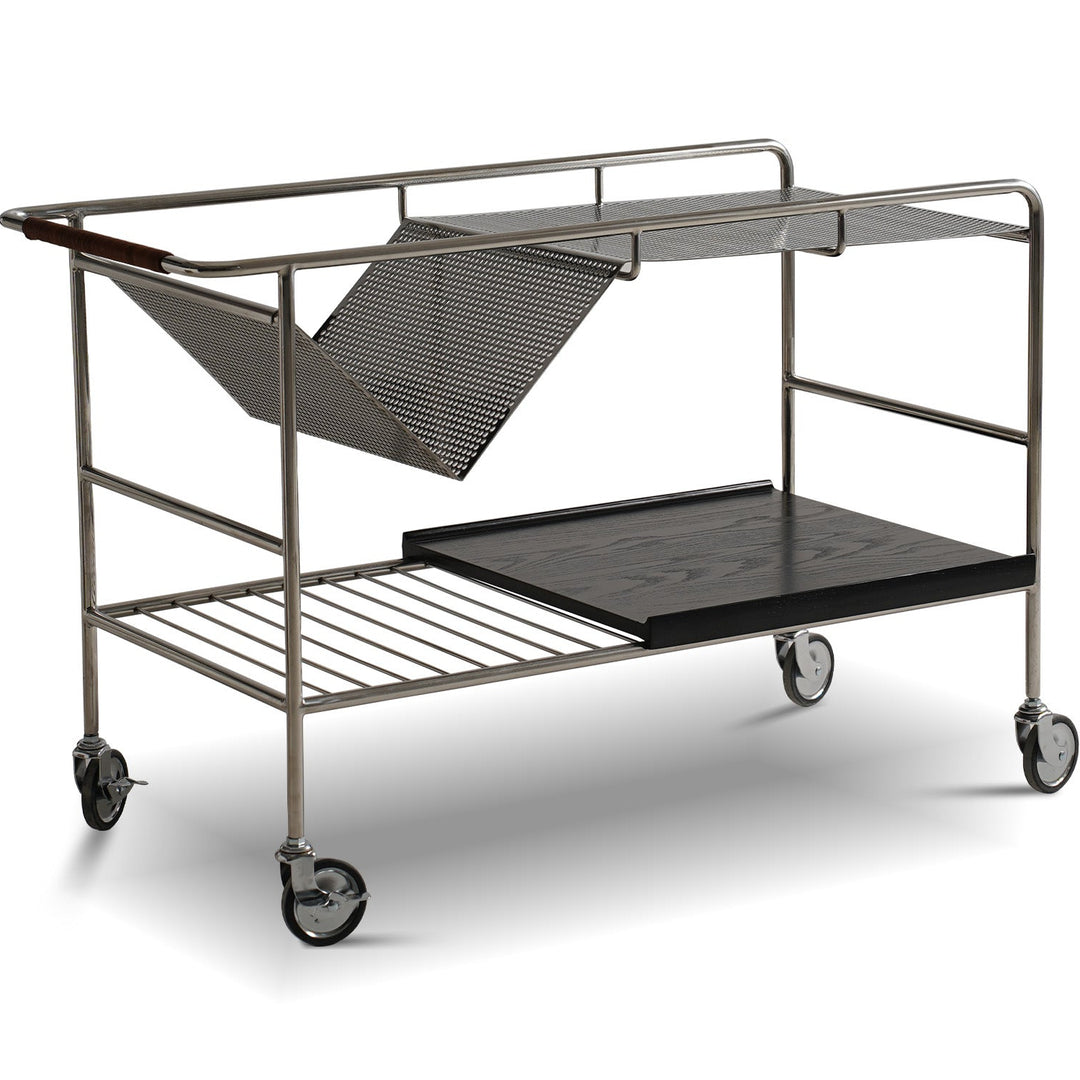 Industrial steel wheeled trolley side table manda environmental situation.