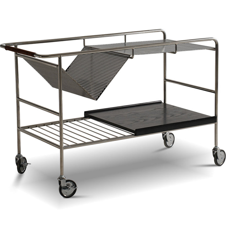 Industrial steel wheeled trolley side table manda environmental situation.