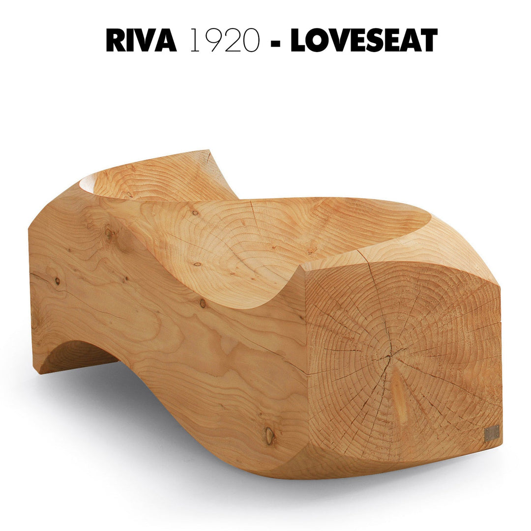 Industrial wood 2 seater sofa riva 1920 love seat in close up details.