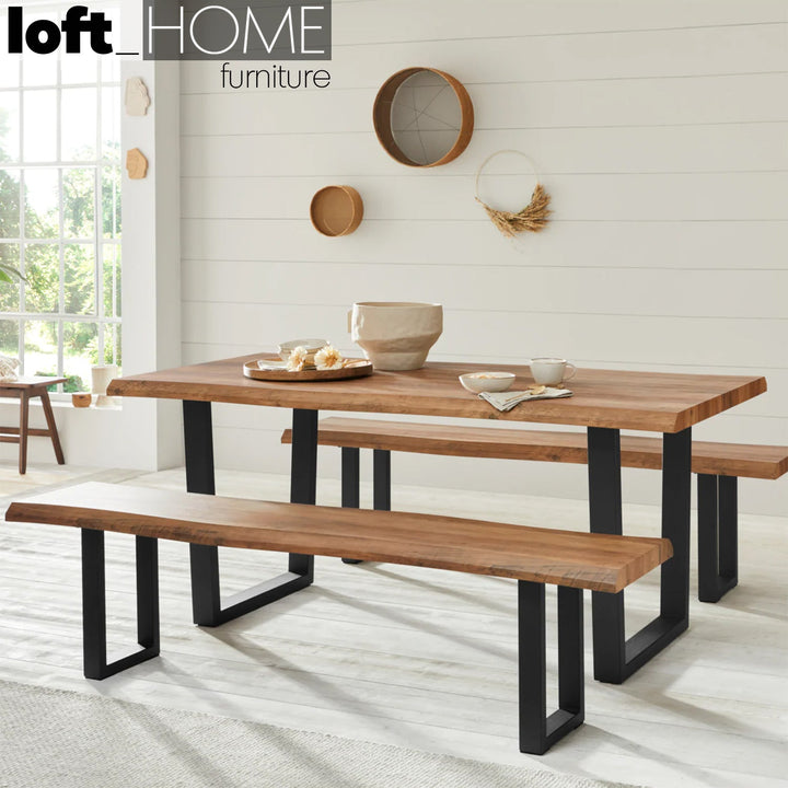 Industrial wood dining table live edge material variants.
