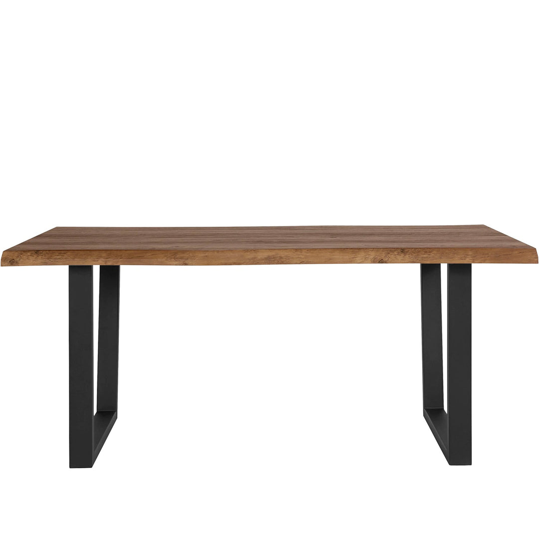 Industrial wood dining table live edge in white background.