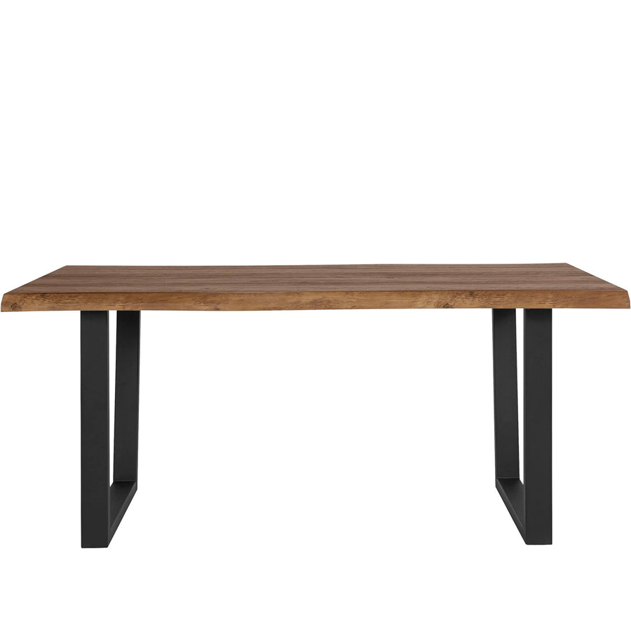Industrial wood dining table live edge in white background.
