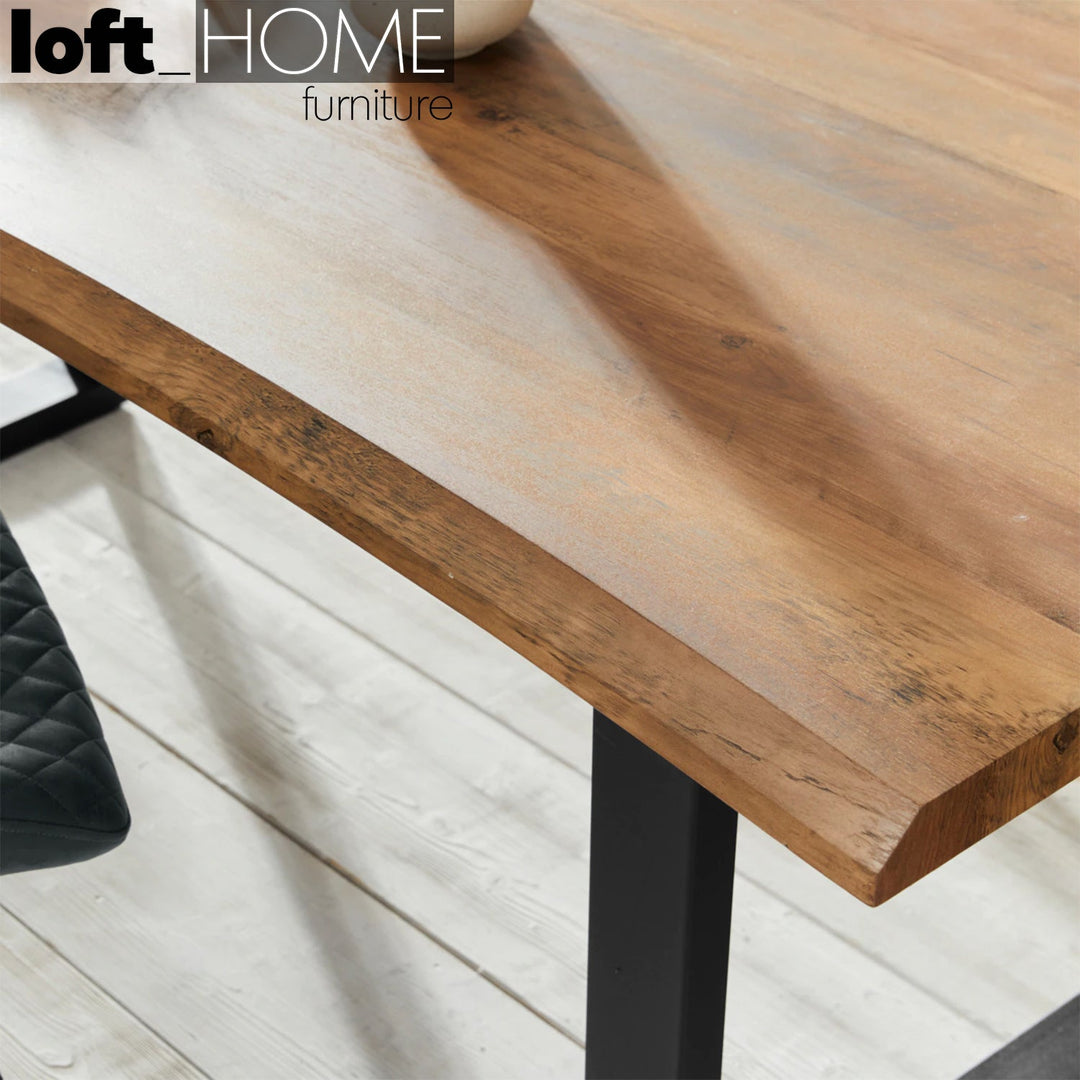 Industrial wood dining table live edge with context.