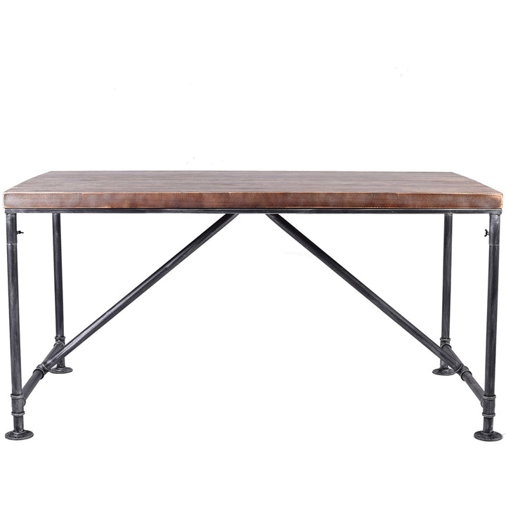 Industrial wood dining table pipe in white background.