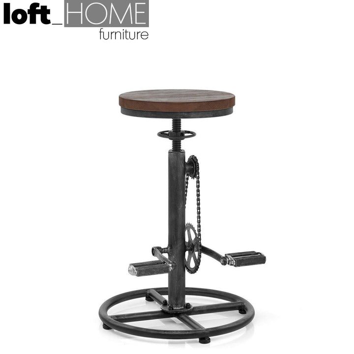 Industrial wood height adjustable bar stool bicycle color swatches.