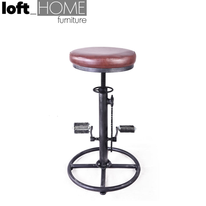 Industrial wood height adjustable bar stool bicycle material variants.