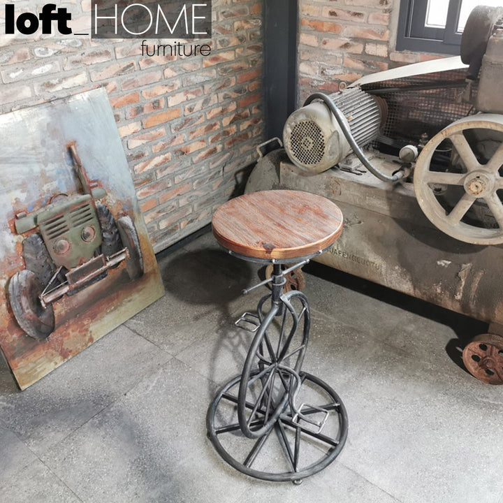 Industrial wood height adjustable bar stool bike color swatches.