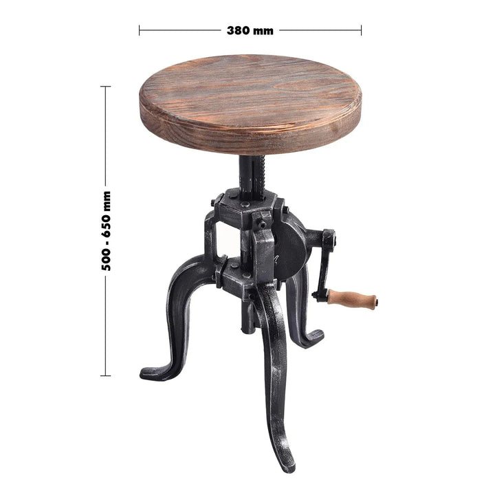 Industrial wood height adjustable stool crank size charts.