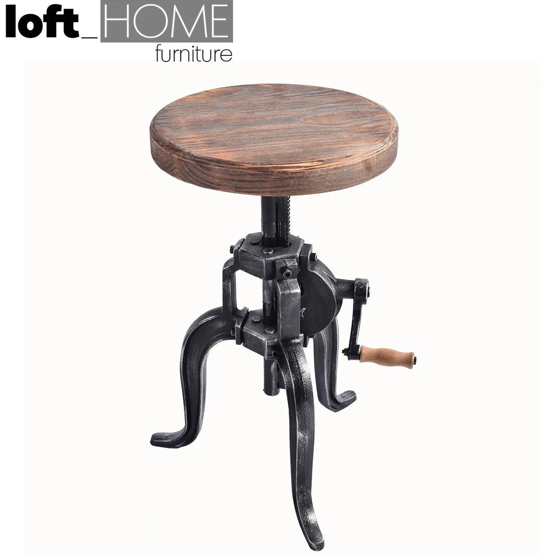 Industrial wood height adjustable stool crank material variants.