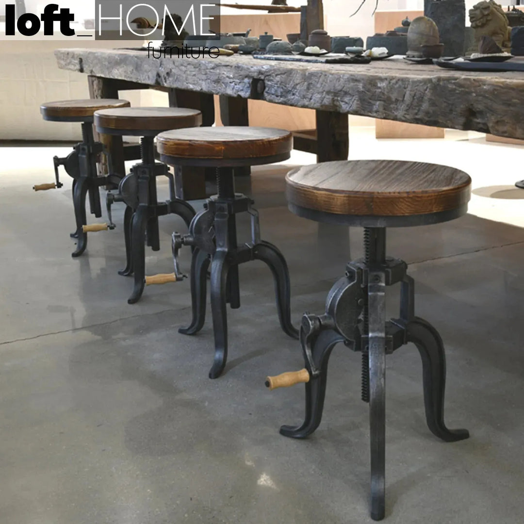 Industrial wood height adjustable stool crank color swatches.