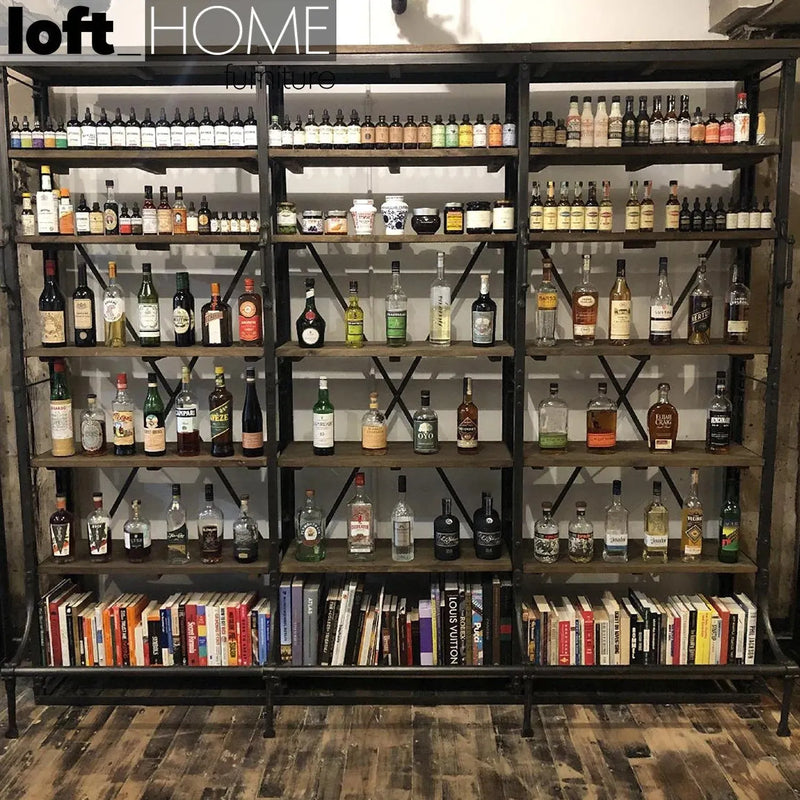 Industrial wood display shelf climber in still life.