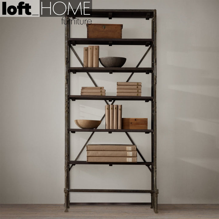 Industrial wood shelf bookshelf climber in details.