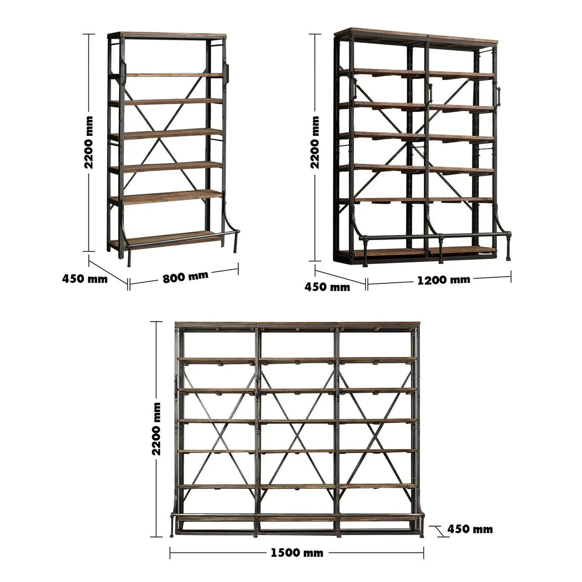 Industrial wood display shelf climber size charts.