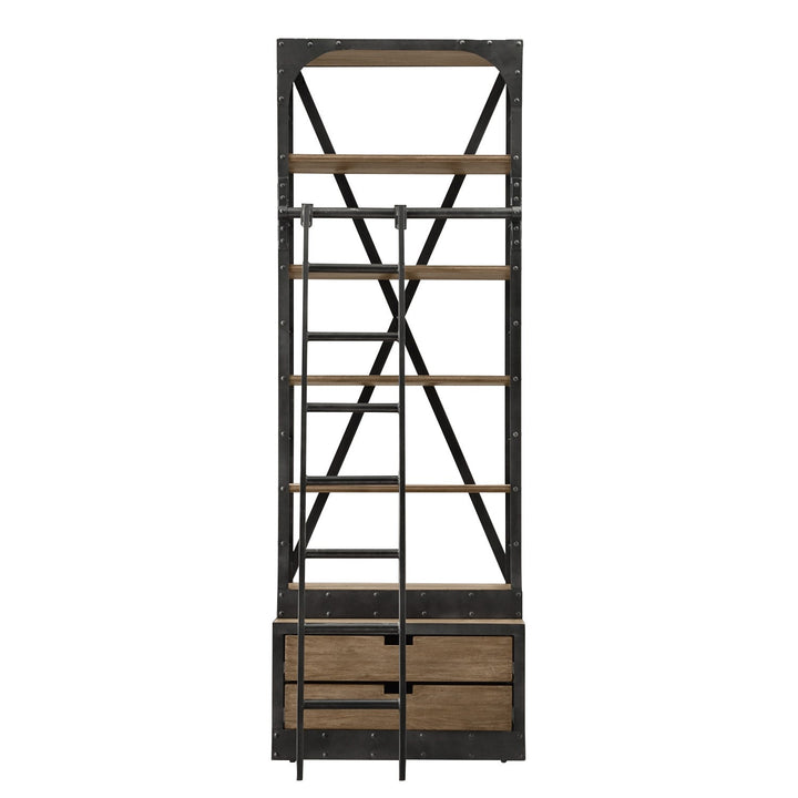 Industrial wood shelf bookshelf ladder detail 1.