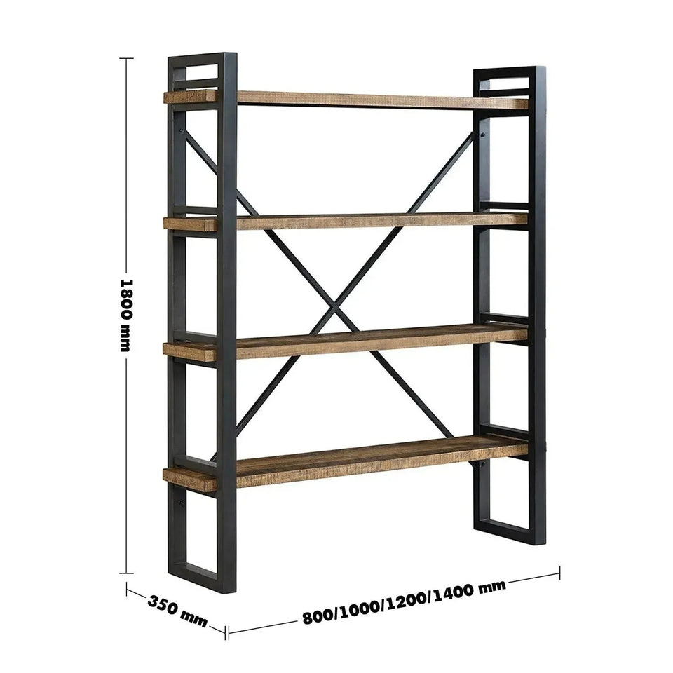 Industrial wood display shelf urban size charts.