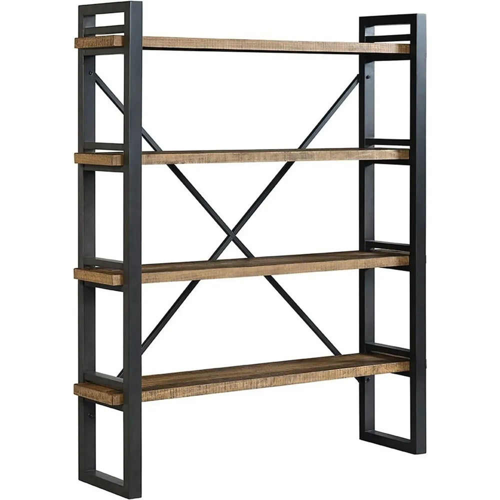 Industrial wood shelf bookshelf urban in white background.