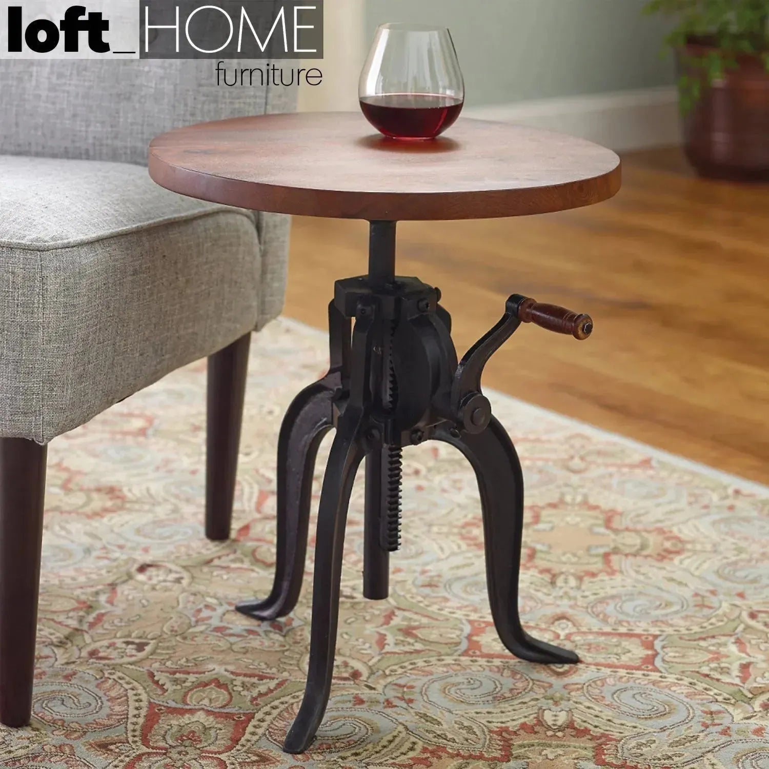 Industrial Wood Side Table HEIGHT ADJUSTABLE – LOFT HOME