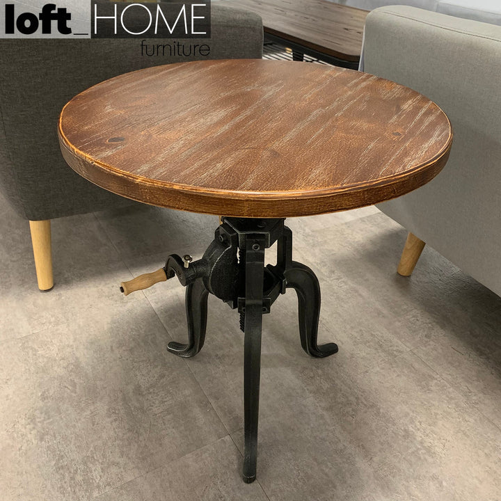 Industrial wood side table height adjustable color swatches.