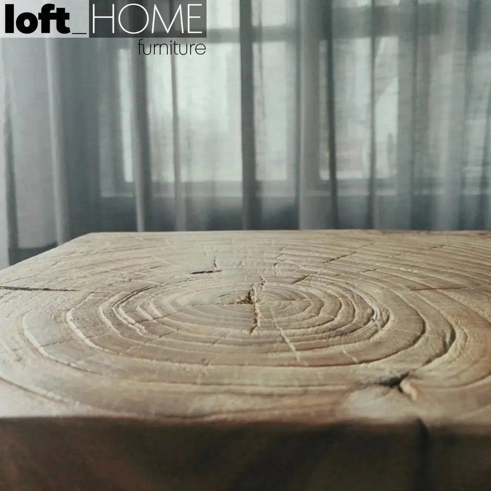 Rustic wood side table root environmental situation.