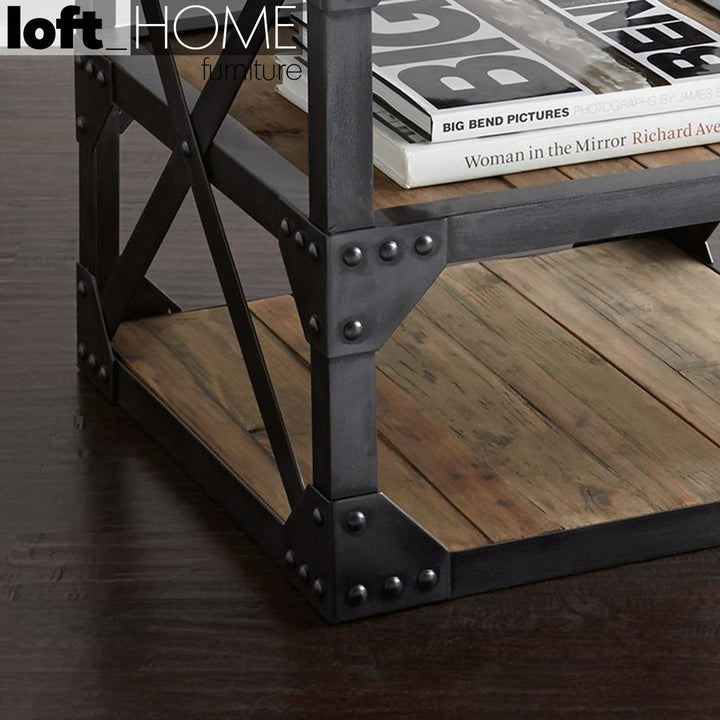 Industrial wood side table sebastian in real life style.
