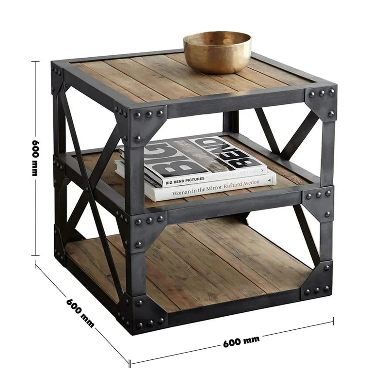 Industrial wood side table sebastian size charts.