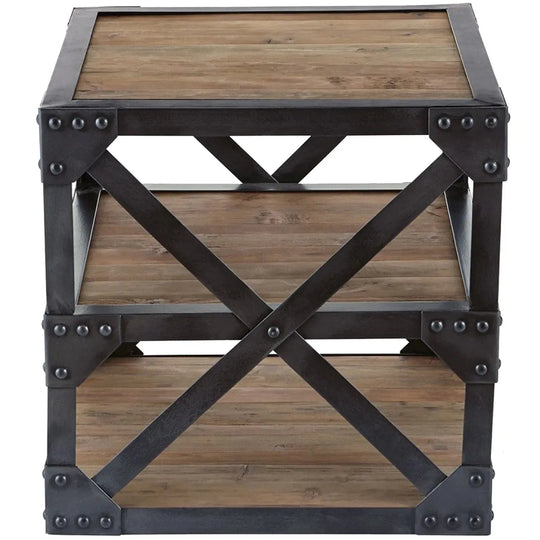 Industrial wood side table sebastian in white background.