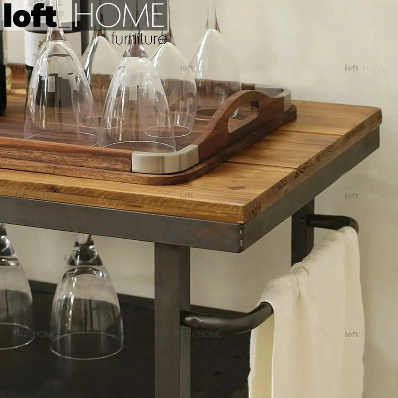Industrial wood side table trolley color swatches.