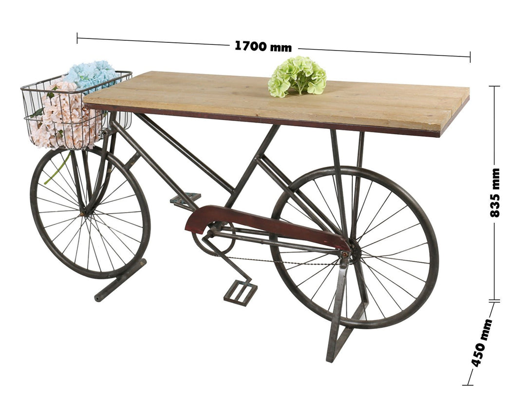 Industrial wood study table bicycle size charts.
