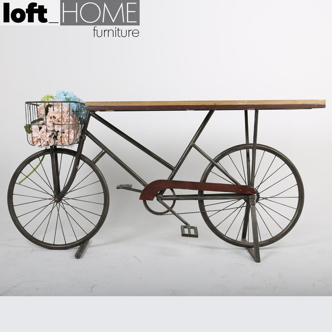 Industrial wood study table bicycle conceptual design.