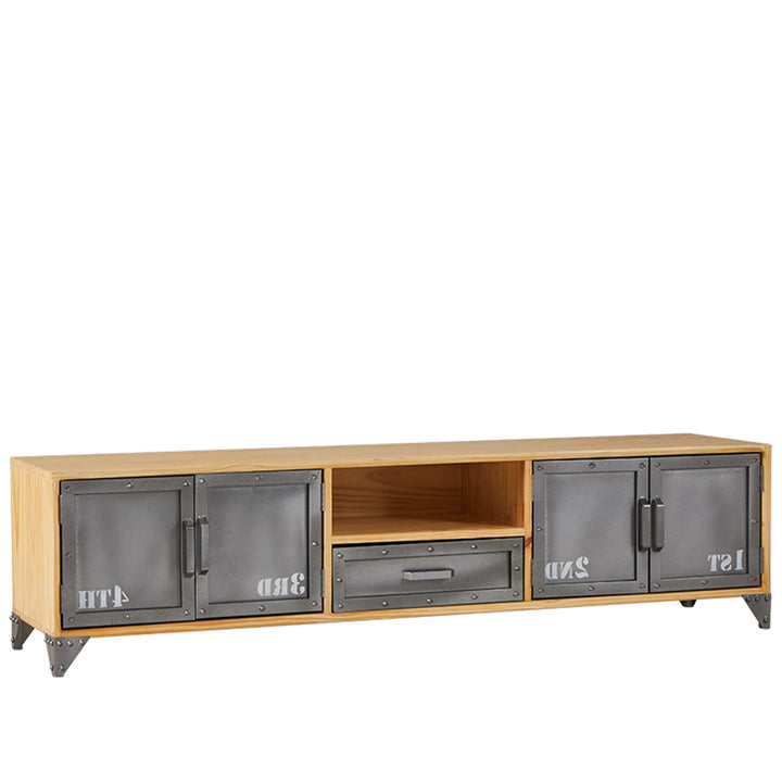 Industrial wood tv console loftsteel in white background.