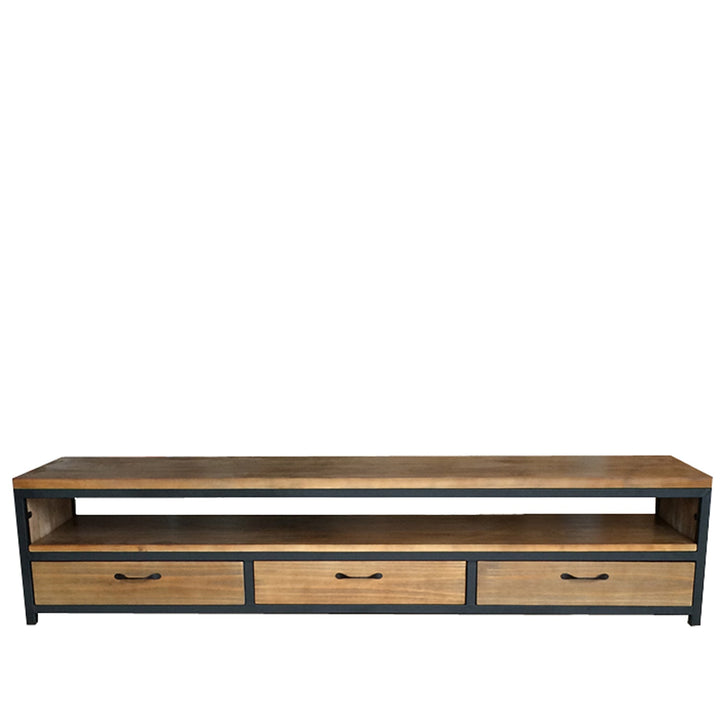Industrial wood tv console mysteel in white background.