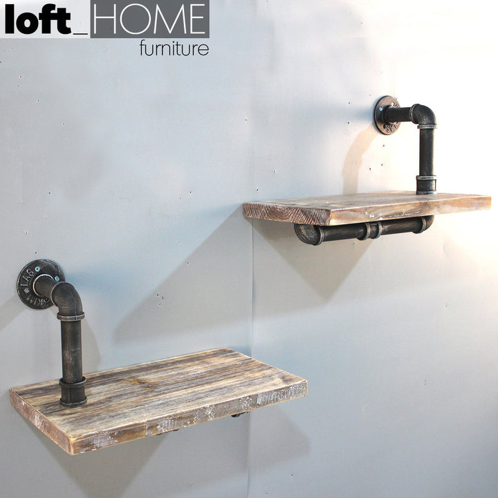Industrial wood wall shelf 2pcs set pipe in real life style.