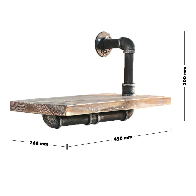 Industrial wood wall shelf 2pcs set pipe size charts.