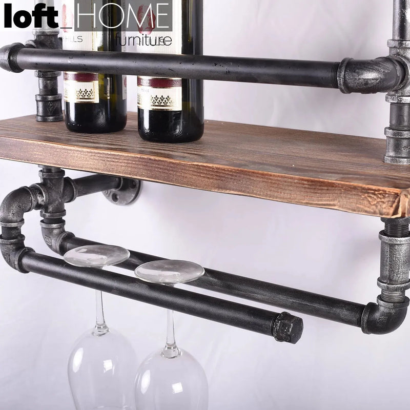 Industrial wood wall shelf pipe wine material variants.