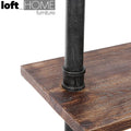 Industrial wood wall shelf pipe in details.