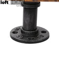Industrial wood wall shelf pipe in close up details.