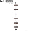 Industrial wood wall shelf pipe in still life.